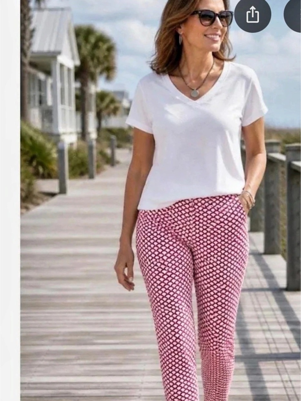 Talbots Heritage Geometric Straight Leg Pants in Pink & White Size 10
